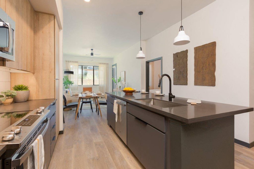 Model kitchen island with sink and dishwasher