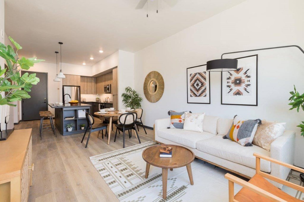 Model living room with white couch