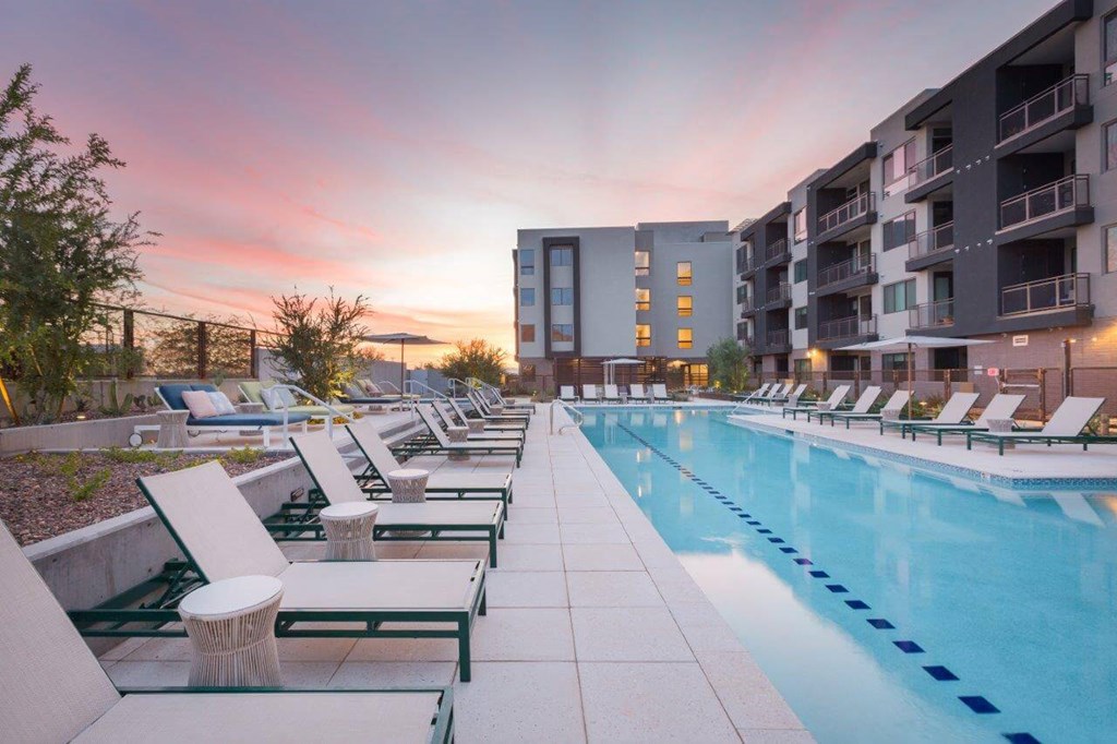 Swimming pool with loungers surrounding