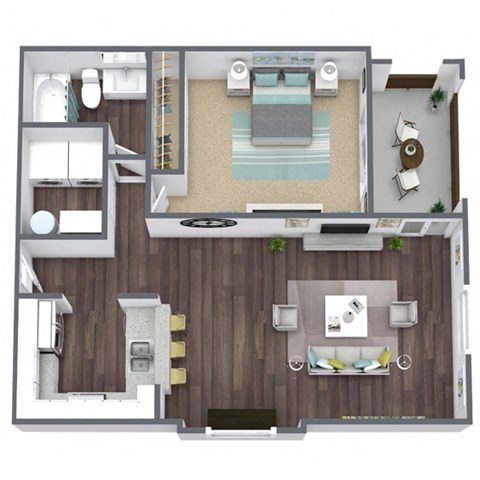 Jasmine Floor Plan, 1-Bed 1-Bath