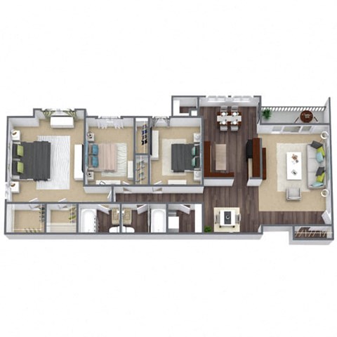 3X2 Longdraft Floor Plan, 1,252 SQFT