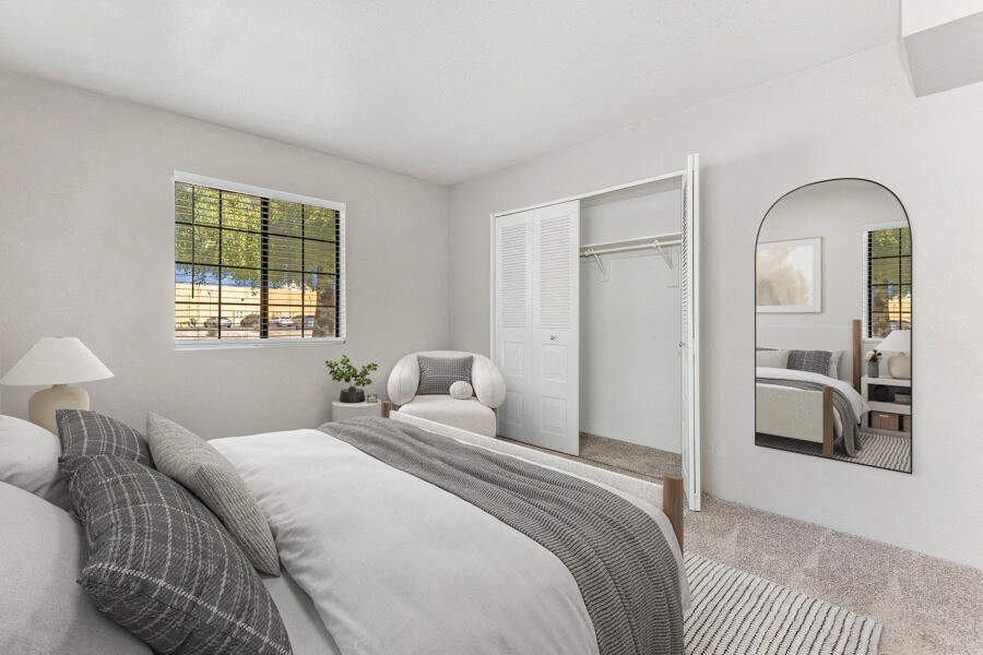 Model apartment bedroom at Lore South Mountain, Phoenix, AZ