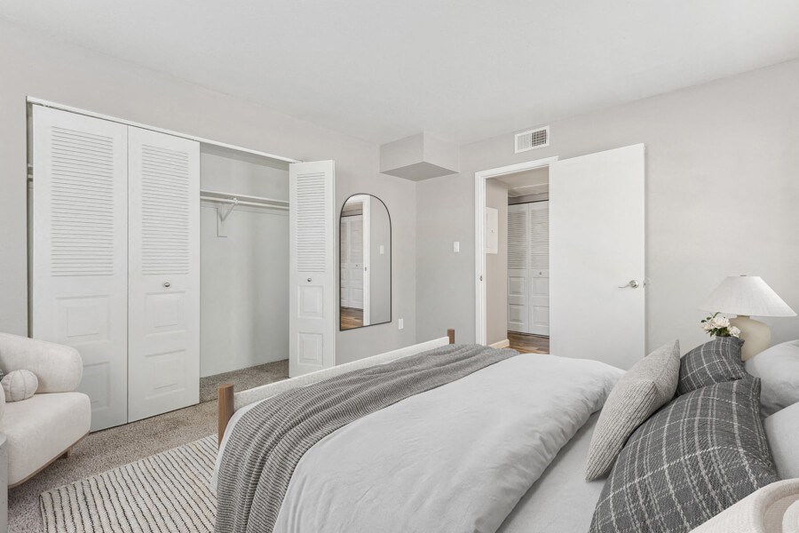 Model apartment bedroom at Lore South Mountain, Phoenix, AZ, 85044