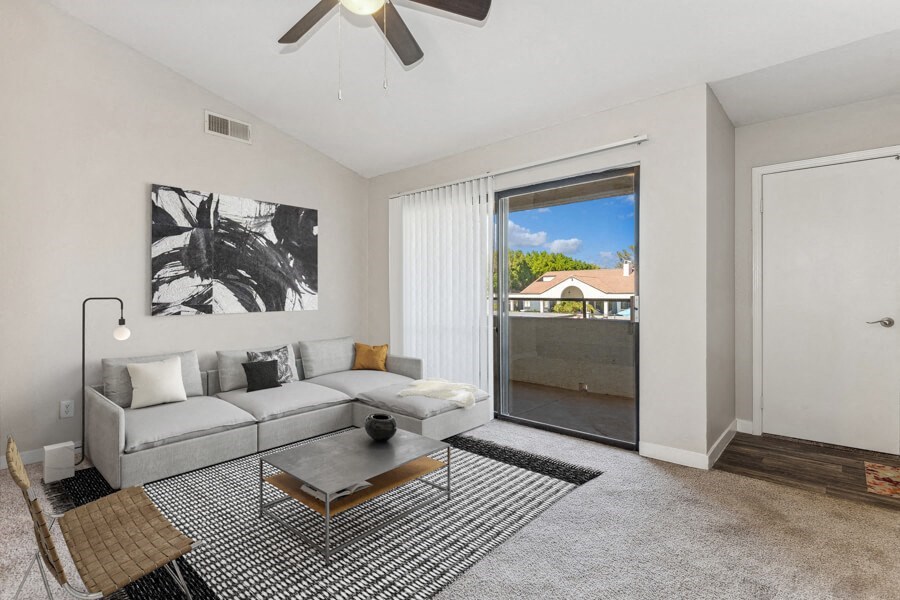 Model apartment living room at Lore South Mountain, Phoenix, AZ