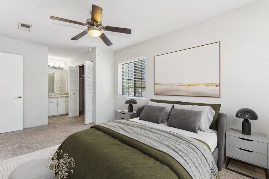 Model apartment bedroom at Lore South Mountain, Phoenix, AZ