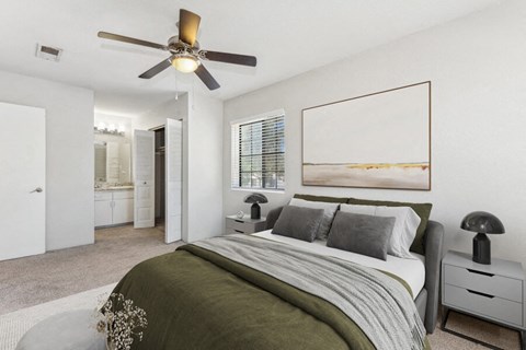 Model apartment bedroom at Lore South Mountain, Phoenix, AZ