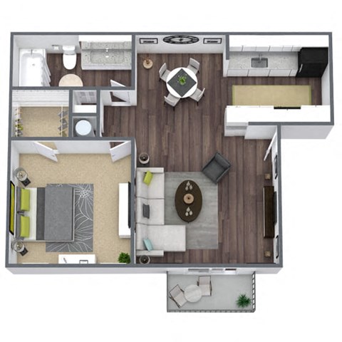 1-Bedroom, 1-Bathroom Floor Plan, 583 SQFT.
