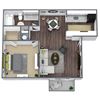 1-Bedroom, 1-Bathroom Floor Plan, 583 SQFT.