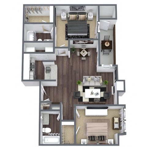 Mimosa floor plan, 2-bedroom, 2-bathroom at Autumnwood, Arlington, TX