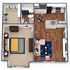 1 Bed 1 bath 3D floor plan Monarch