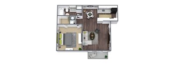 1-Bedroom, 1-Bathroom Floor Plan, 643 SQFT.