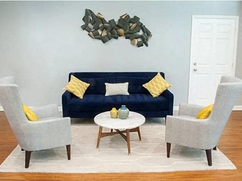 Model living room and entryway