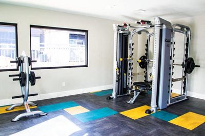Fitness center with weightlifting equipment