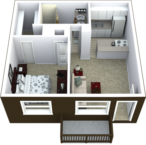 1-Bed, 1-Bath Floor Plan 530 SQFT.