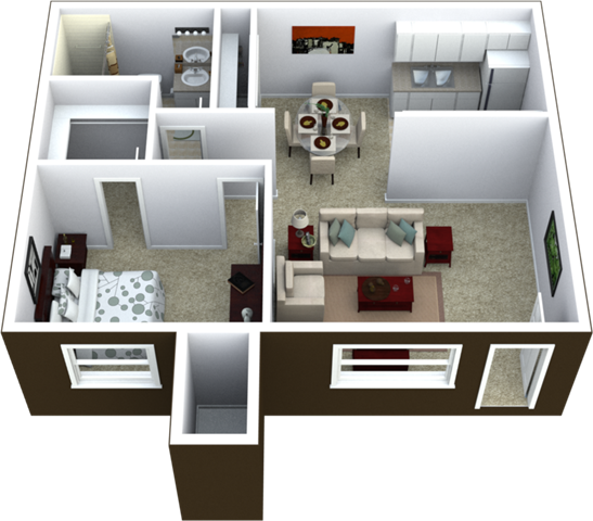 1-Bed, 1-Bath Floor Plan 616 SQFT.
