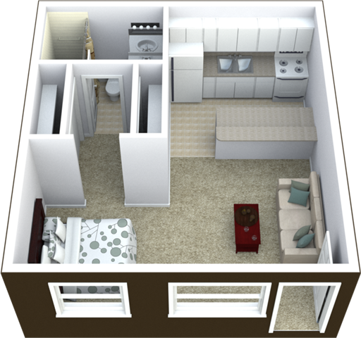 Studio Floor Plan 440 SQFT.