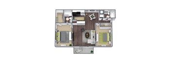 2-Bedroom, 2-Bathroom Floor Plan, 919 SQFT.