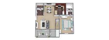 Oak Floor Plan 1-Bed, 1-Bath, 733 SQFT