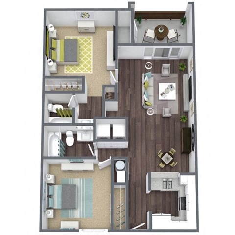 Oleander Floor Plan, 2-Bed 2-Bath