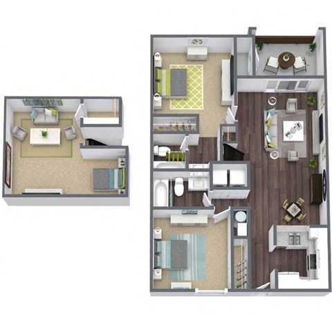 Oleander Loft Floor Plan, 2-Bed 2-Bath