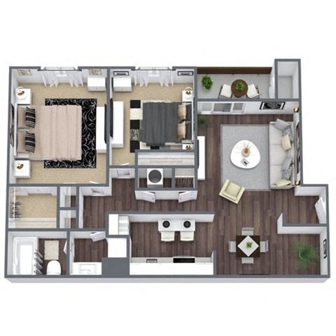 Retreat 2-Bed, 1-Bath Floor Plan at The Park on Windy Hill Apartments