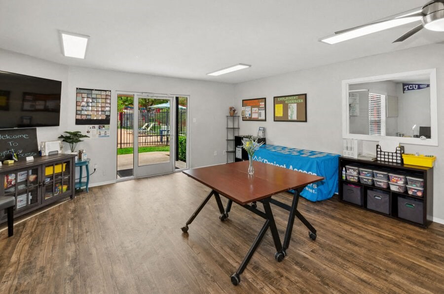 Resource center with a table and a window