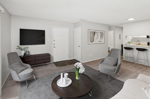 our apartments offer a living room with a tv and a table