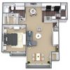 Poplar Floor Plan, 1 bed, 1 bath.