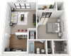 Aster Floor Plan, 1-Bed 1-Bath, 600 SQFT