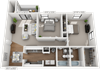 Orchid Floor Plan, 2-Bed 2-Bath, 1000 SQFT