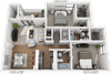 Violet Floor Plan, 2-Bed 2-Bath, 1140 SQFT