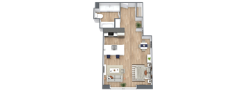 a floor plan of a house with a bedroom and a living room