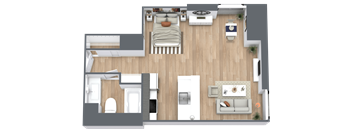 a floor plan of a house with a bedroom and a living room