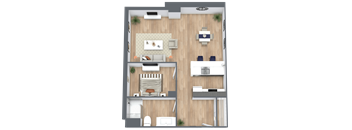 a floor plan of a house with a bedroom and a living room