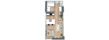 a floor plan of a house with a bedroom and a living room