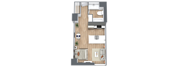 a floor plan of a house with a bedroom and a living room
