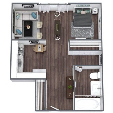 Studio 1 Floor Plan 3D Image
