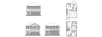 four different plans of a house with a garage