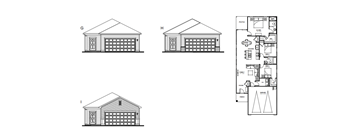three floor plans of a house with a garage
