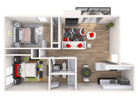 Steam Boat 2x2 3D Floor Plan