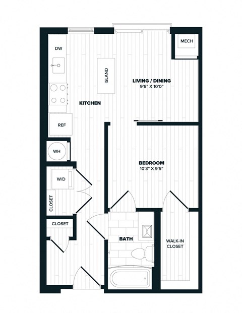 A1, 539 SQFT. Floor Plan