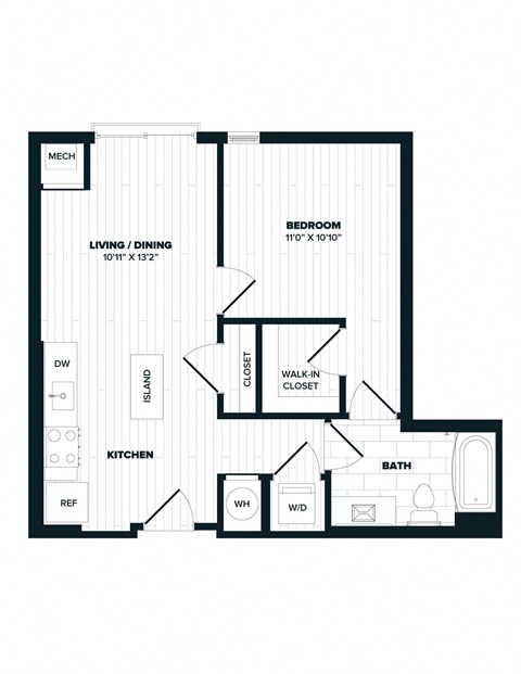 A2, 614 SQFT. Floor Plan