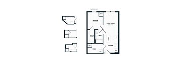 B1, 654 SQFT. Floor Plan