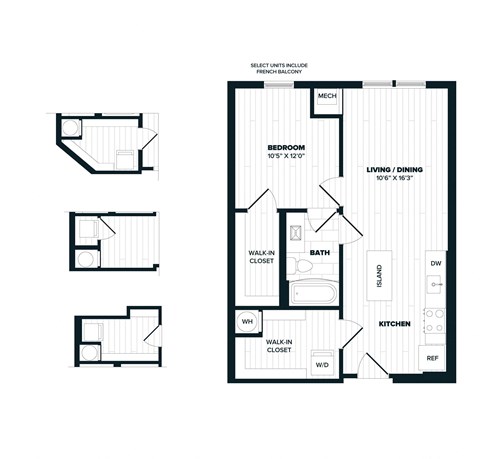 B1, 654 SQFT. Floor Plan