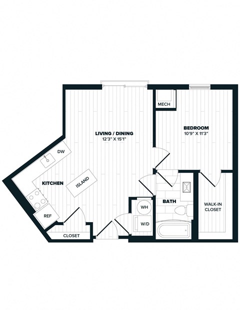 B7, 601 SQFT. Floor Plan