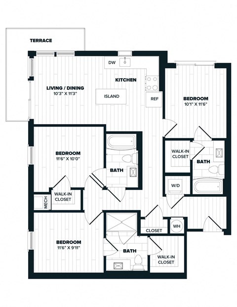 E2 Floor Plan, 1,147 SQFT.