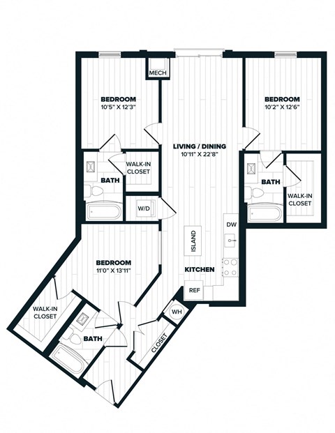 E4 floor plan, 1,233 SQFT.