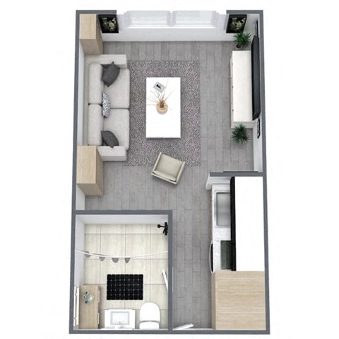 Studio Floor Plan with Murphy Bed Up