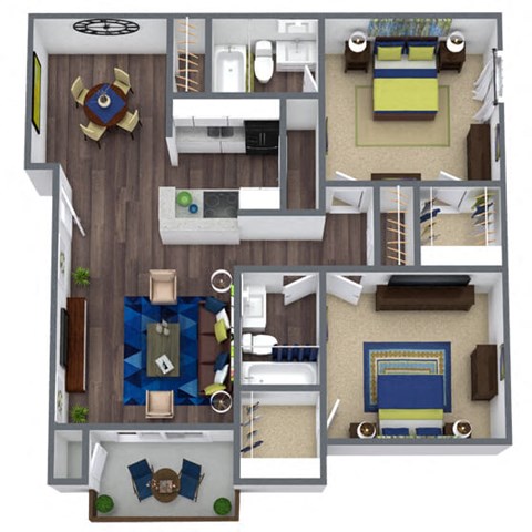 2X2 Oxford Peak Floor Plan, 929 SQFT