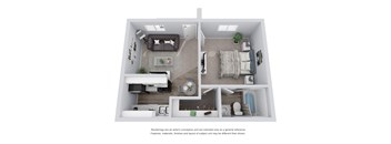 1 bed 1 bath 3D Floor Plan A